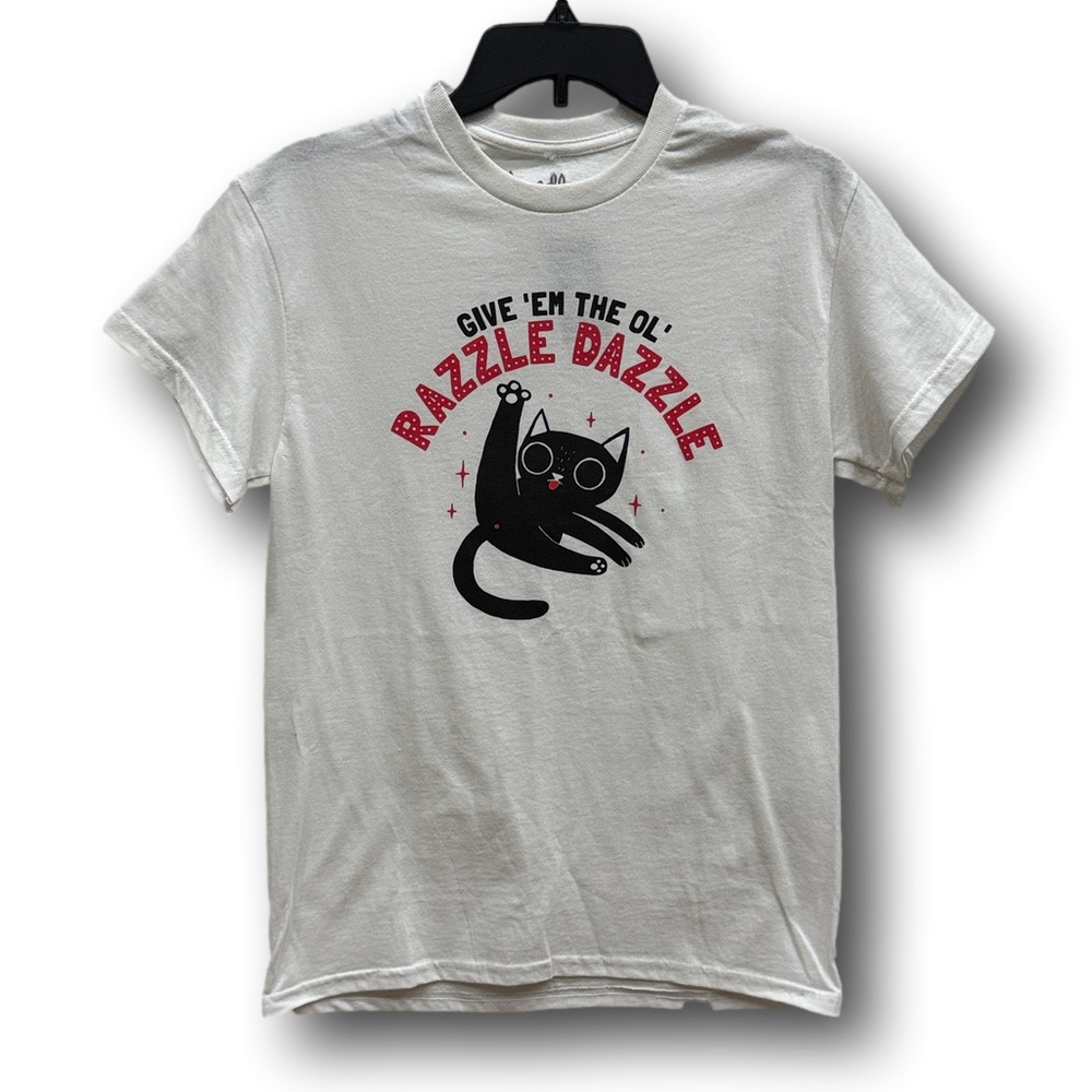 Funny Cat "Give 'Em The Ol' Razzle Dazzle" Graphic T-Shirt - Size Small - NWT